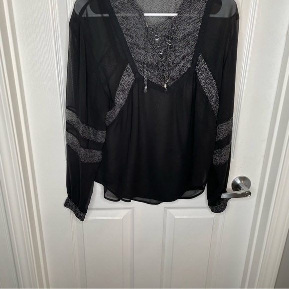 The Kooples Lace Up Sheer Blouse in Black S - Picture 5 of 8